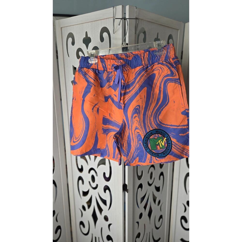 MTV Swim Trunks Mens Small Orange Purple Board Shorts NWT UPF50 Beach